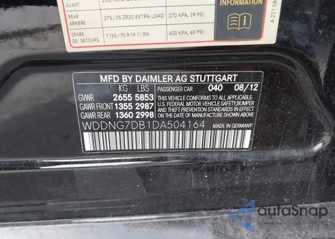 2013 Mercedes-Benz S 550 from USA, damaged, VIN WDDNG7DB1DA504164